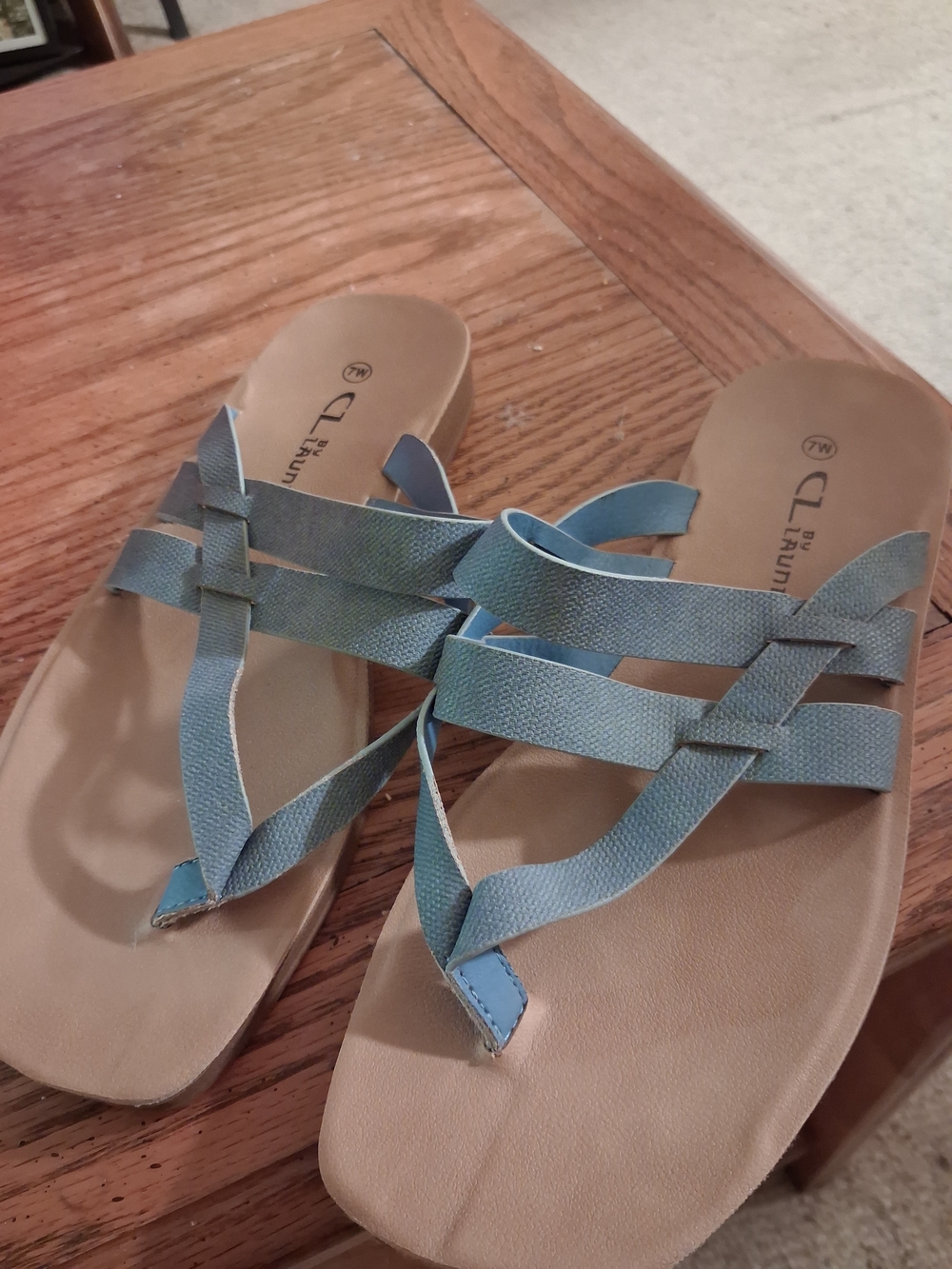 CL by Laundry Teal Blue Woven Strappy Women's Sandals